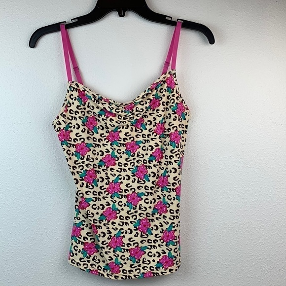 Fredericks of Hollywood smoother camisole top tropical leopard hibiscus print - Picture 2 of 6